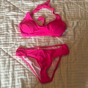 Hot pink two piece bikini.